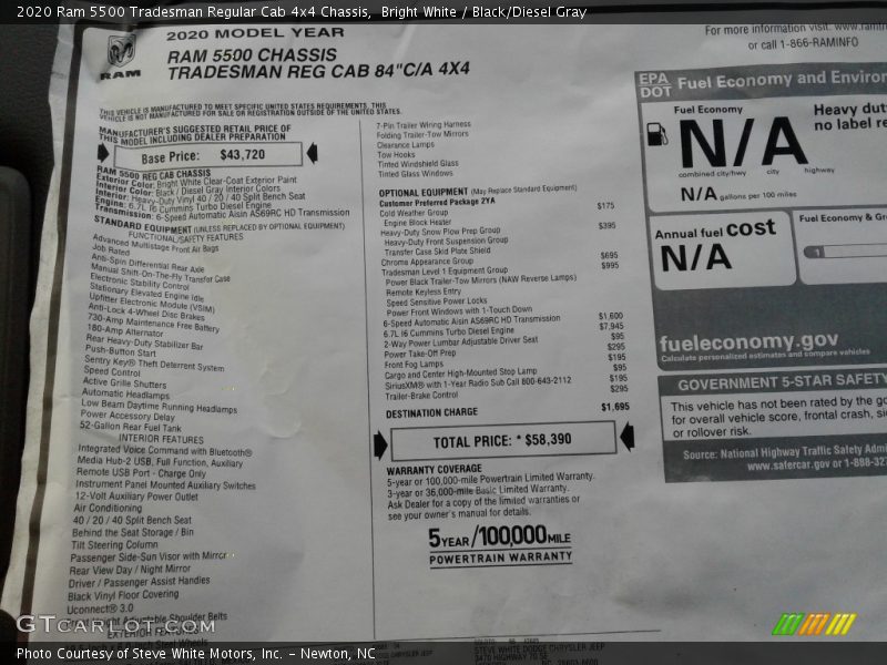 Bright White / Black/Diesel Gray 2020 Ram 5500 Tradesman Regular Cab 4x4 Chassis