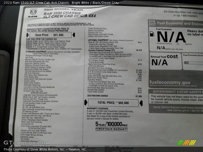  2020 3500 SLT Crew Cab 4x4 Chassis Window Sticker