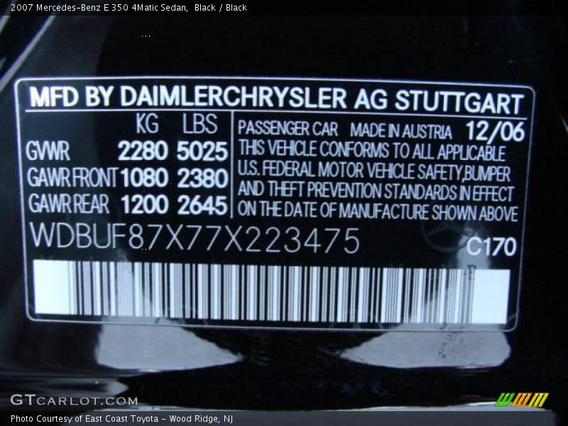 Black / Black 2007 Mercedes-Benz E 350 4Matic Sedan
