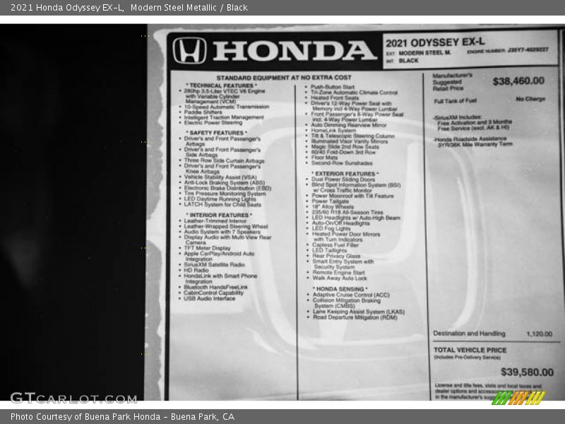 Modern Steel Metallic / Black 2021 Honda Odyssey EX-L