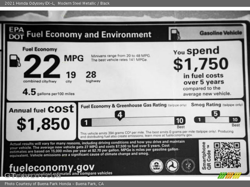 Modern Steel Metallic / Black 2021 Honda Odyssey EX-L
