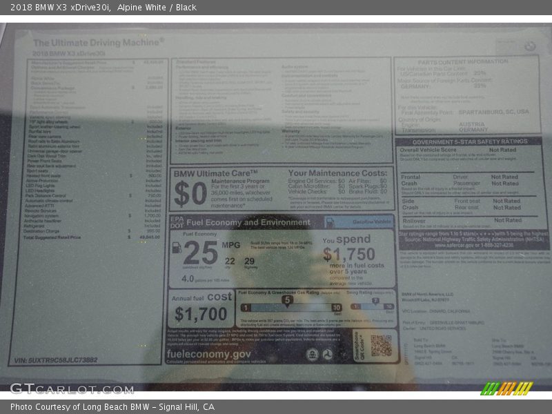 Alpine White / Black 2018 BMW X3 xDrive30i