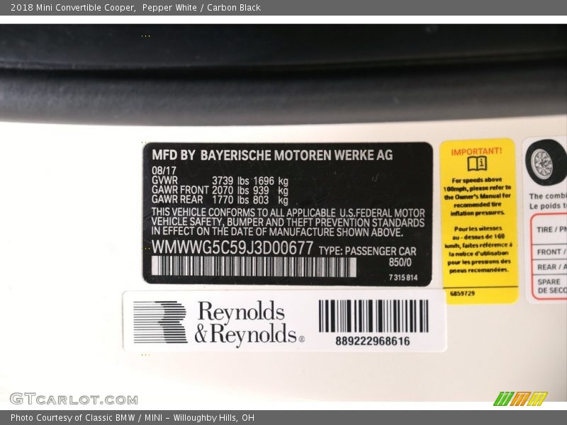 Pepper White / Carbon Black 2018 Mini Convertible Cooper