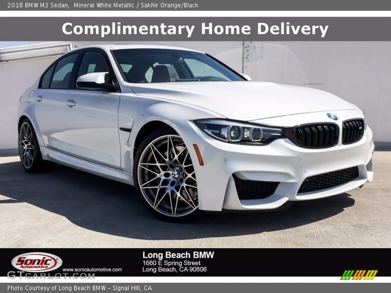 Mineral White Metallic / Sakhir Orange/Black 2018 BMW M3 Sedan