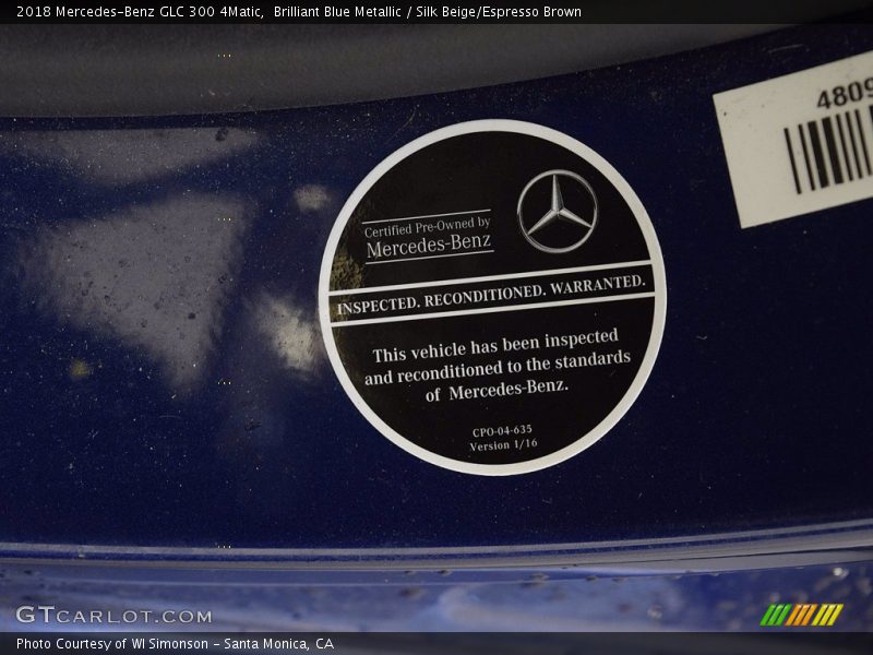 Brilliant Blue Metallic / Silk Beige/Espresso Brown 2018 Mercedes-Benz GLC 300 4Matic