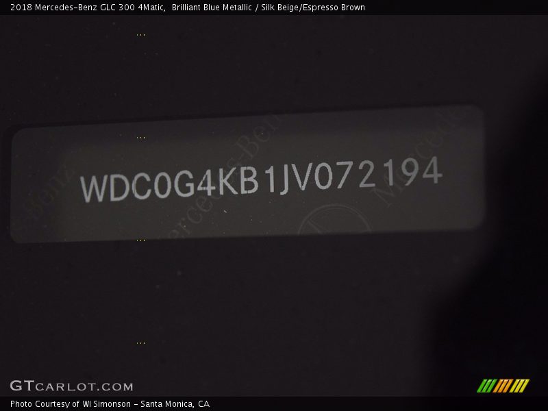 Brilliant Blue Metallic / Silk Beige/Espresso Brown 2018 Mercedes-Benz GLC 300 4Matic
