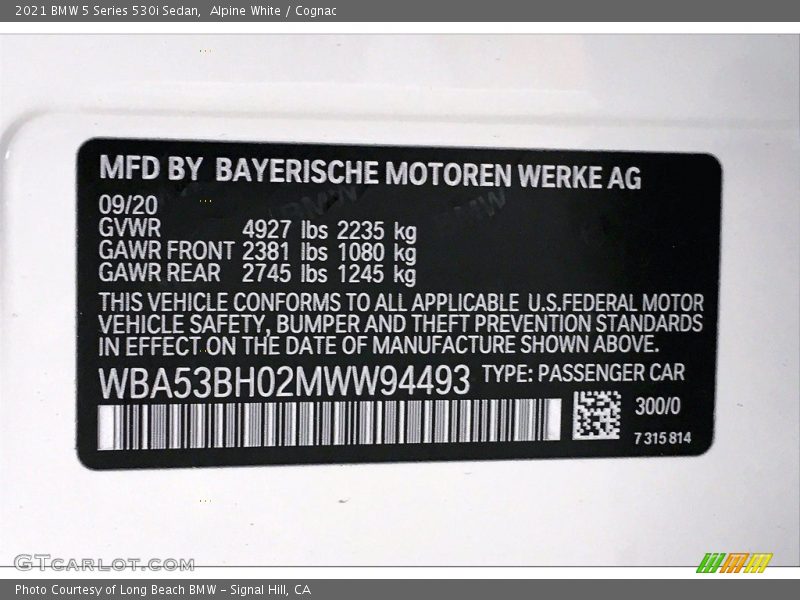 Alpine White / Cognac 2021 BMW 5 Series 530i Sedan