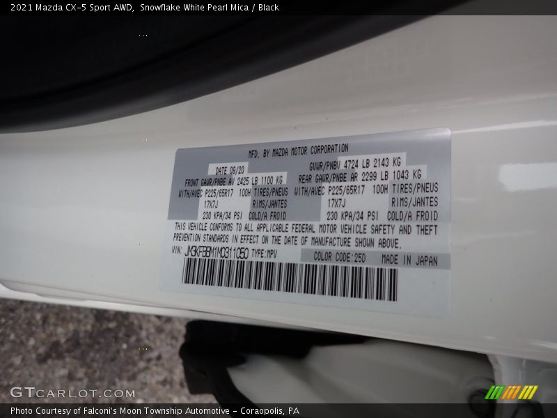 2021 CX-5 Sport AWD Snowflake White Pearl Mica Color Code 25D