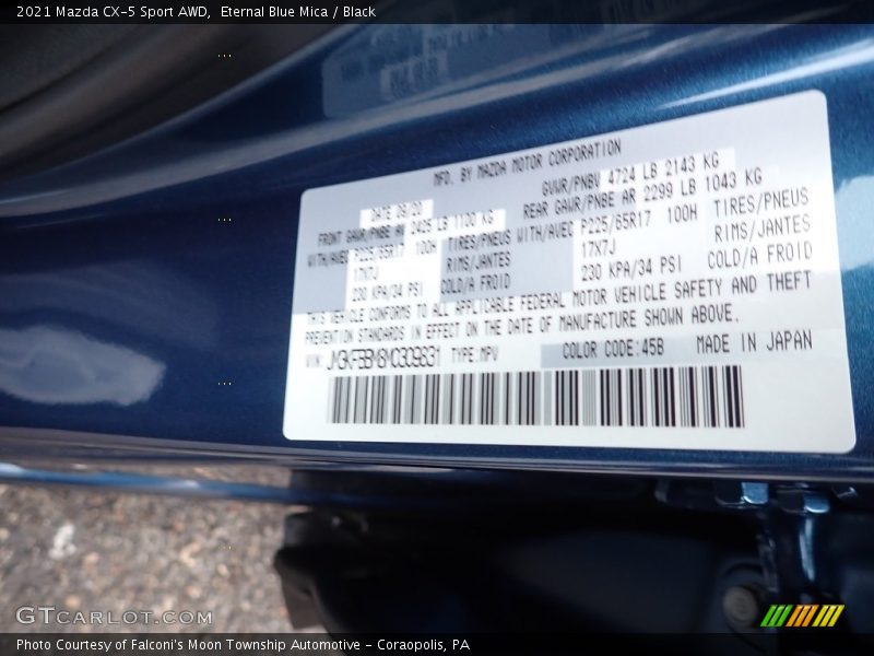 2021 CX-5 Sport AWD Eternal Blue Mica Color Code 45B