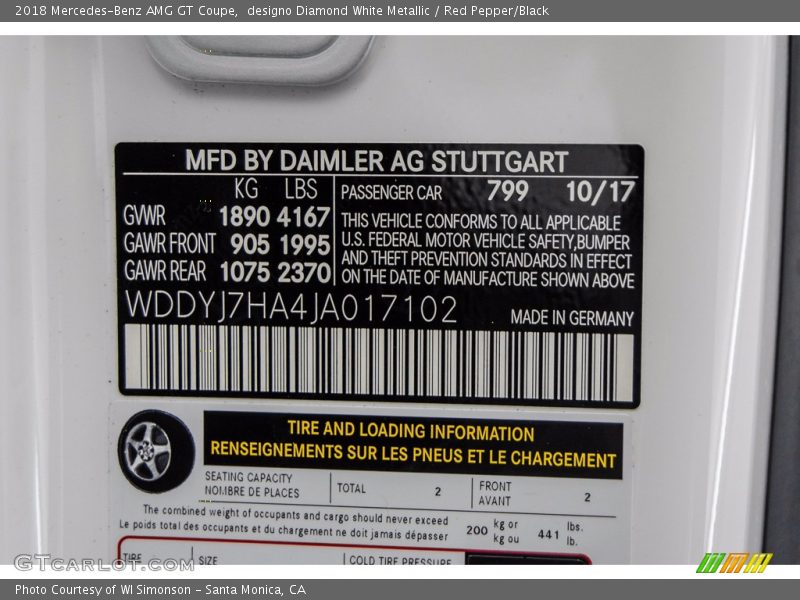 designo Diamond White Metallic / Red Pepper/Black 2018 Mercedes-Benz AMG GT Coupe