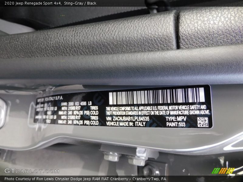 Sting-Gray / Black 2020 Jeep Renegade Sport 4x4