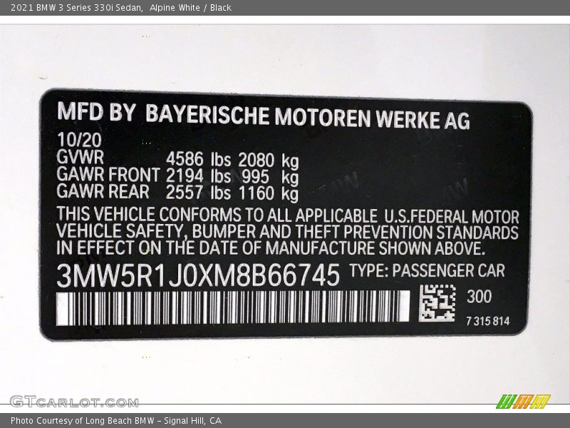 Alpine White / Black 2021 BMW 3 Series 330i Sedan
