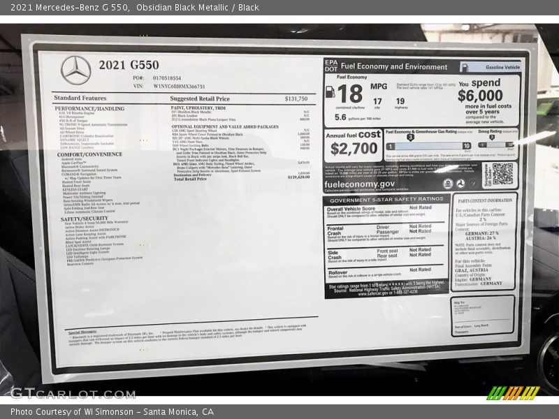 Obsidian Black Metallic / Black 2021 Mercedes-Benz G 550