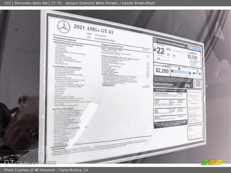 2021 AMG GT 43 Window Sticker