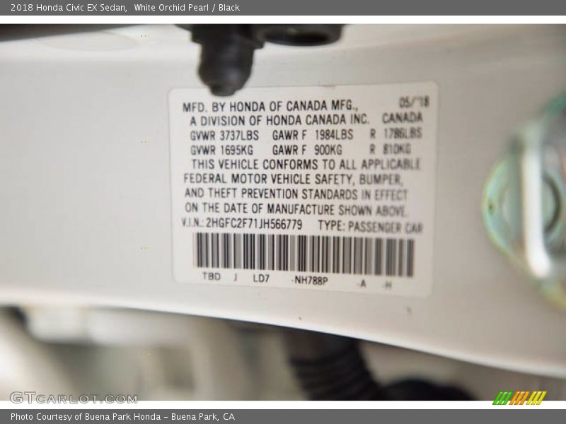 White Orchid Pearl / Black 2018 Honda Civic EX Sedan