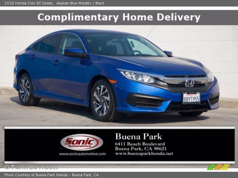 Aegean Blue Metallic / Black 2018 Honda Civic EX Sedan