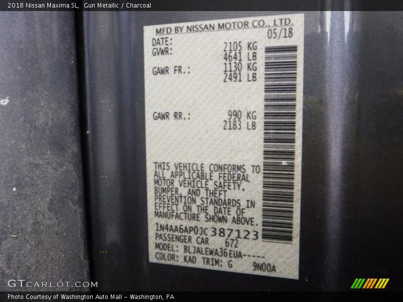 Gun Metallic / Charcoal 2018 Nissan Maxima SL