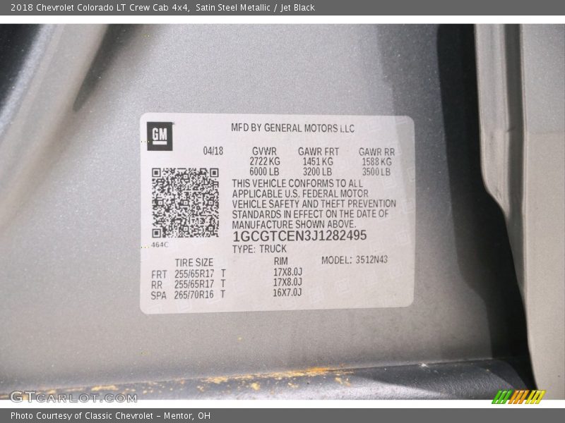 Satin Steel Metallic / Jet Black 2018 Chevrolet Colorado LT Crew Cab 4x4