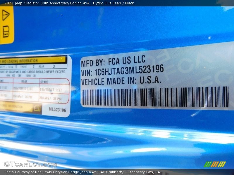 Hydro Blue Pearl / Black 2021 Jeep Gladiator 80th Anniversary Edition 4x4