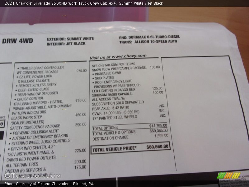 Summit White / Jet Black 2021 Chevrolet Silverado 3500HD Work Truck Crew Cab 4x4