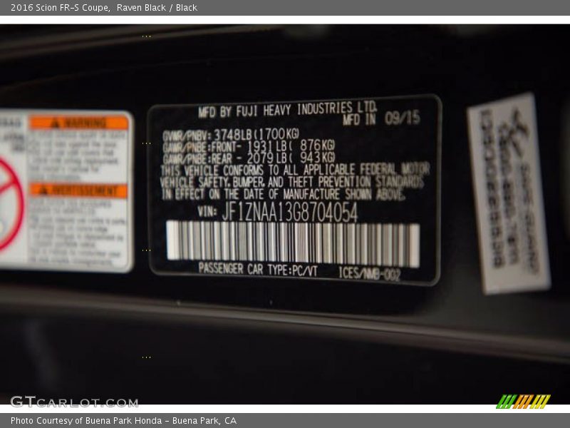 Raven Black / Black 2016 Scion FR-S Coupe