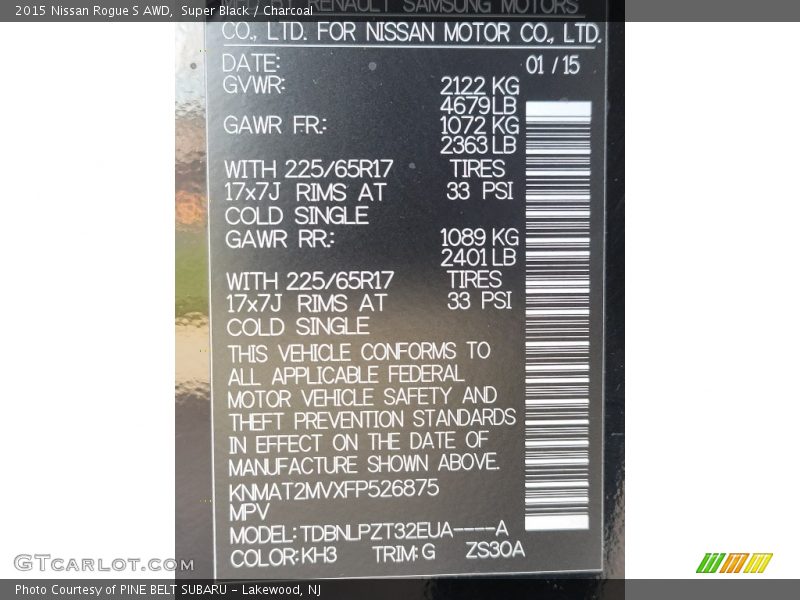 Super Black / Charcoal 2015 Nissan Rogue S AWD