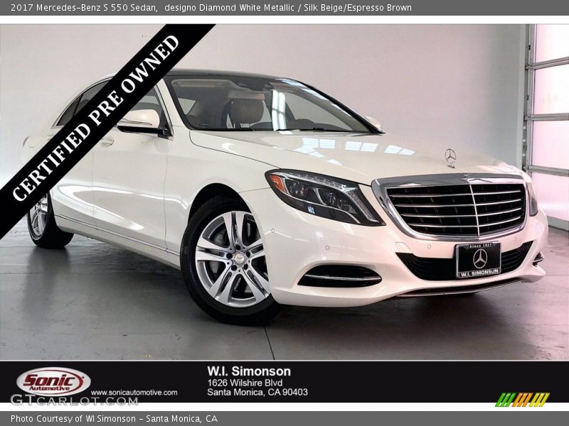 designo Diamond White Metallic / Silk Beige/Espresso Brown 2017 Mercedes-Benz S 550 Sedan