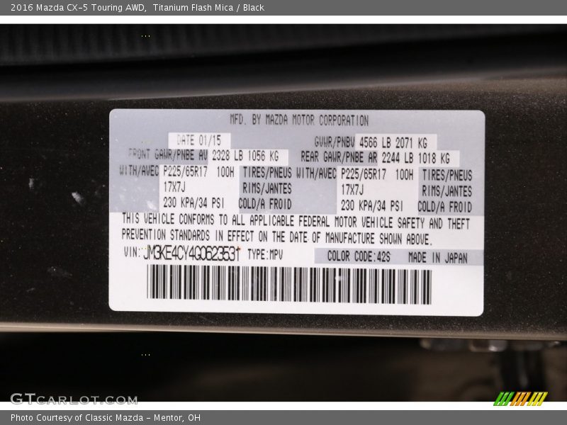 Titanium Flash Mica / Black 2016 Mazda CX-5 Touring AWD