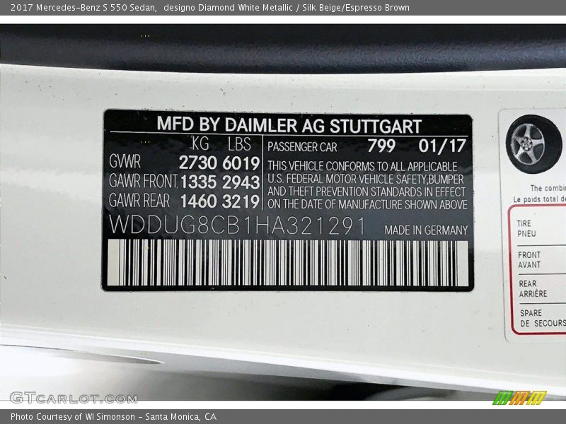designo Diamond White Metallic / Silk Beige/Espresso Brown 2017 Mercedes-Benz S 550 Sedan