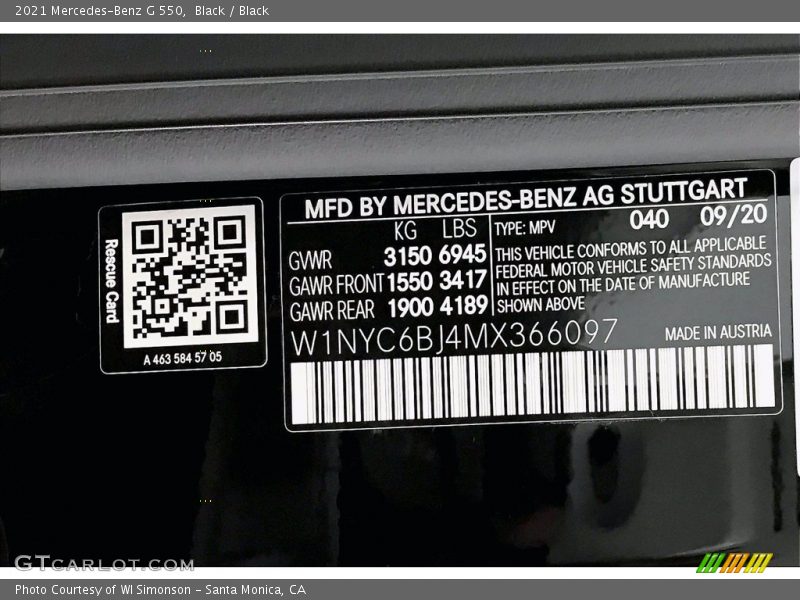 Black / Black 2021 Mercedes-Benz G 550