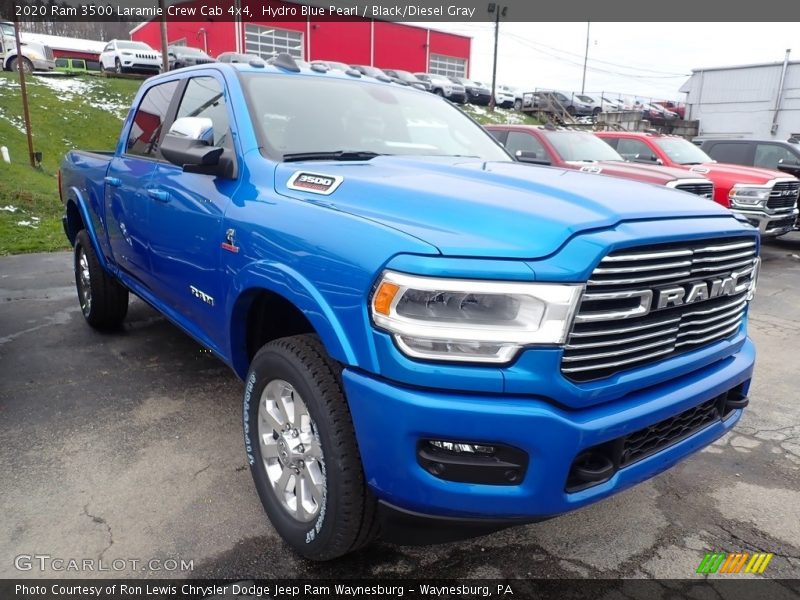 Hydro Blue Pearl / Black/Diesel Gray 2020 Ram 3500 Laramie Crew Cab 4x4