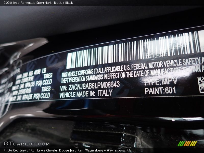 Black / Black 2020 Jeep Renegade Sport 4x4