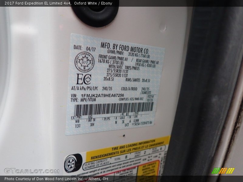 Oxford White / Ebony 2017 Ford Expedition EL Limited 4x4