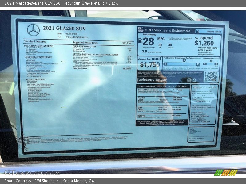Mountain Grey Metallic / Black 2021 Mercedes-Benz GLA 250