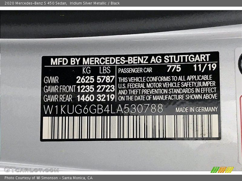 2020 S 450 Sedan Iridium Silver Metallic Color Code 775