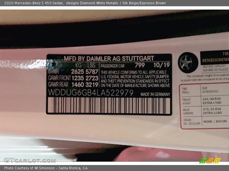 designo Diamond White Metallic / Silk Beige/Espresso Brown 2020 Mercedes-Benz S 450 Sedan