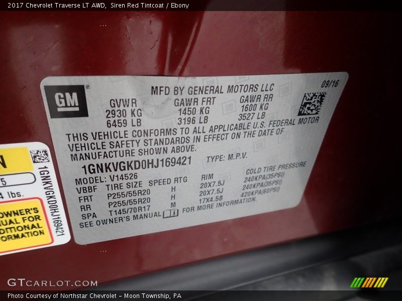 Siren Red Tintcoat / Ebony 2017 Chevrolet Traverse LT AWD