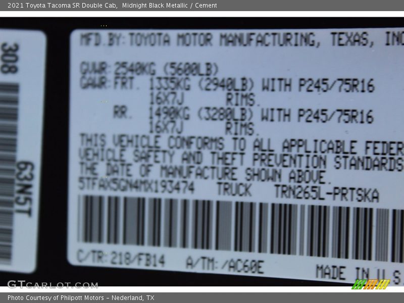 Midnight Black Metallic / Cement 2021 Toyota Tacoma SR Double Cab