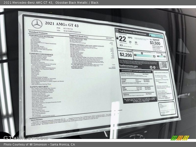 Obsidian Black Metallic / Black 2021 Mercedes-Benz AMG GT 43
