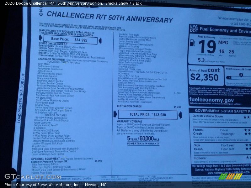 Smoke Show / Black 2020 Dodge Challenger R/T 50th Anniversary Edition