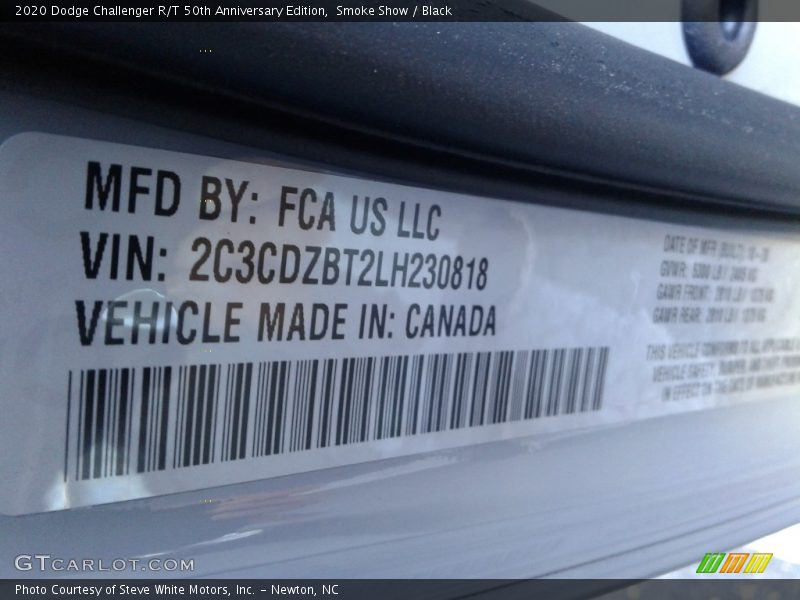 Smoke Show / Black 2020 Dodge Challenger R/T 50th Anniversary Edition