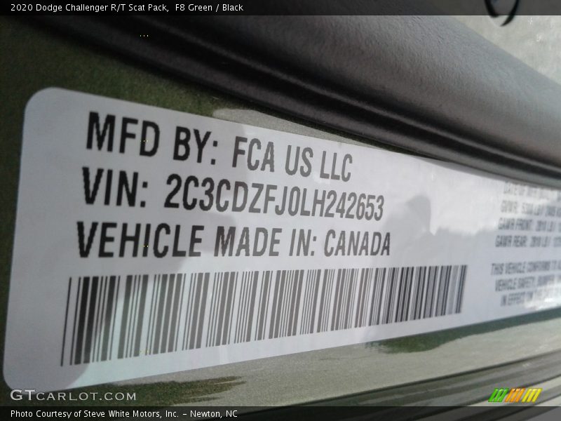 F8 Green / Black 2020 Dodge Challenger R/T Scat Pack