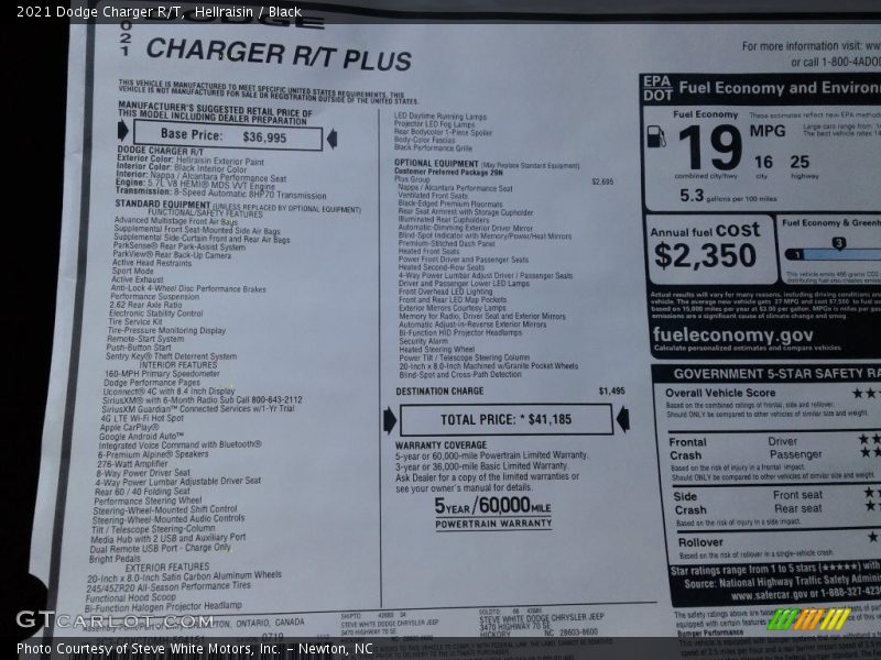  2021 Charger R/T Window Sticker