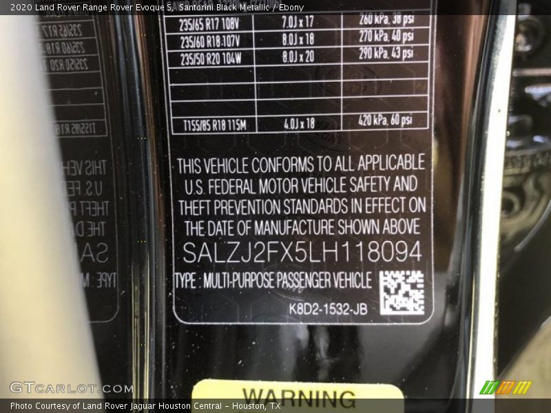Santorini Black Metallic / Ebony 2020 Land Rover Range Rover Evoque S