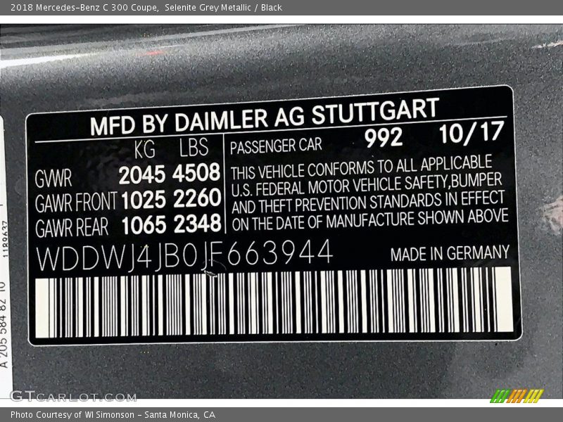Selenite Grey Metallic / Black 2018 Mercedes-Benz C 300 Coupe