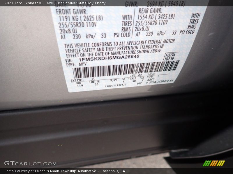 2021 Explorer XLT 4WD Iconic Silver Metallic Color Code JS