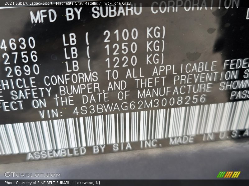 Magnetite Gray Metallic / Two-Tone Gray 2021 Subaru Legacy Sport