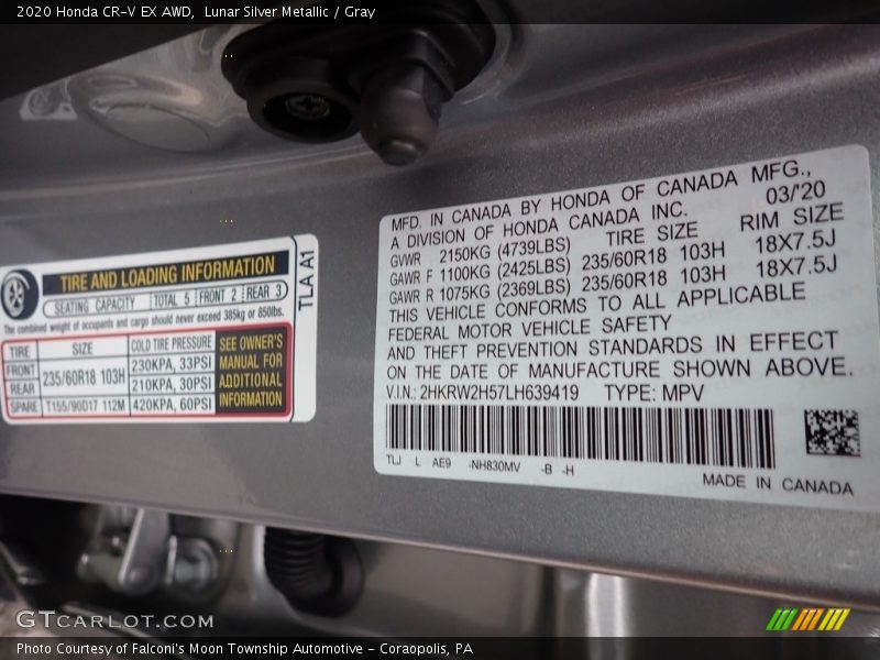 Lunar Silver Metallic / Gray 2020 Honda CR-V EX AWD