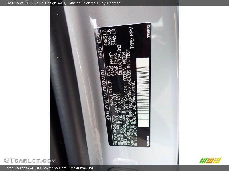 Glacier Silver Metallic / Charcoal 2021 Volvo XC40 T5 R-Design AWD