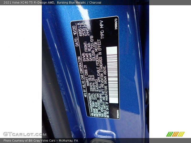 Bursting Blue Metallic / Charcoal 2021 Volvo XC40 T5 R-Design AWD